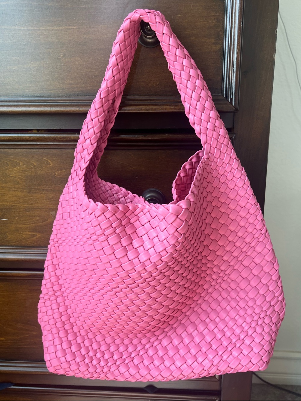 Antik Kraft Parker Woven Vegan Leather Hobo Bag Fuchsia Pink Braided Magnet Tote